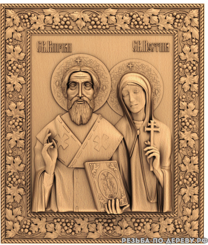 Резная икона Священномученик Киприан и мученица Иустина из дерева